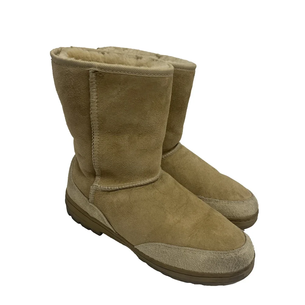 UGG Australia Mens Ultra Short Beige Mid Calf Boots US 9M Lambskin 5220 Pull On